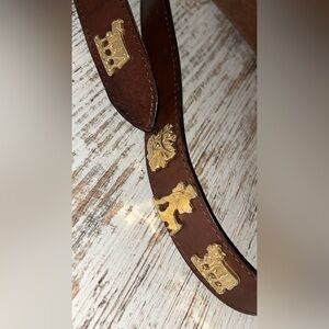 Vintage Swiss Appenzeller belt featuring alpine conchos. 
#leather #luxury
